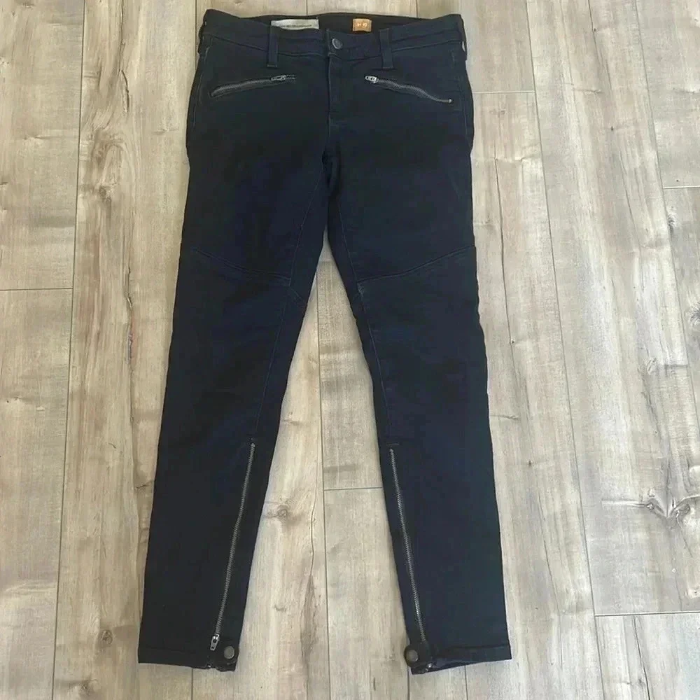 Anthro Pilcro and the Letterpress Skinny Moto Jeans Ankle Zipper Black Sz 27